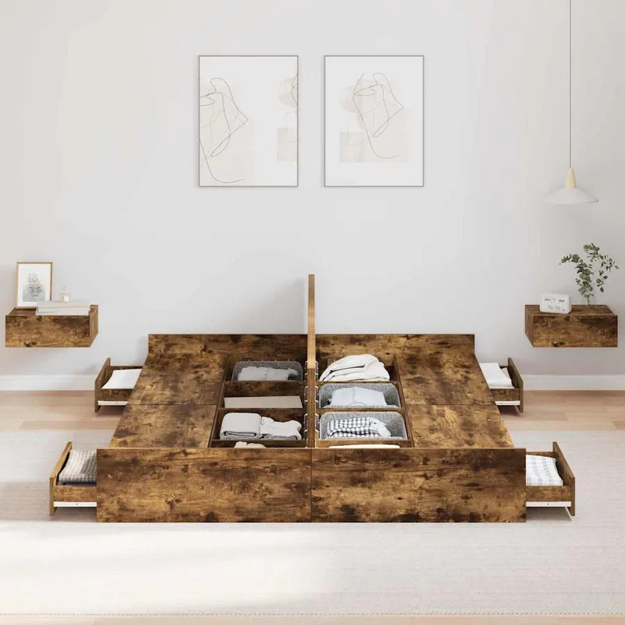 Cadre de lit avec rangement avec tiroir Chêne fumé 135 x 190 cm - 3