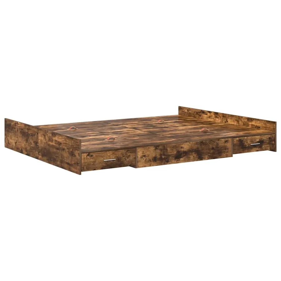 Cadre de lit avec rangement avec tiroir Chêne fumé 135 x 190 cm - 4
