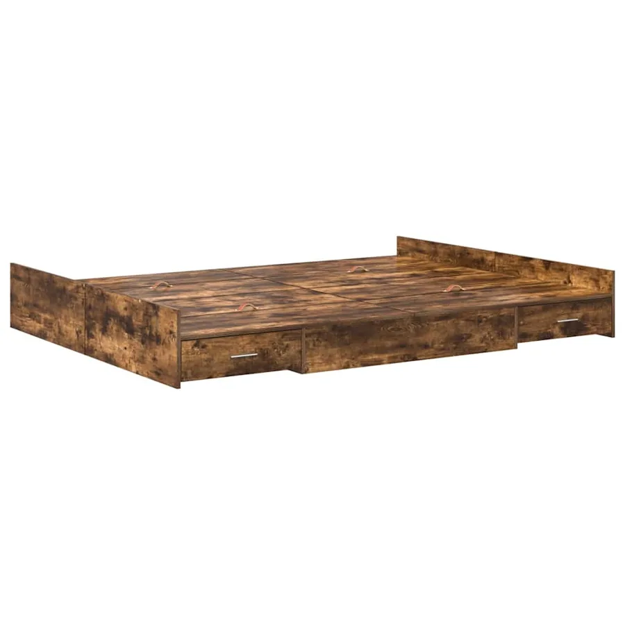 Cadre de lit avec rangement avec tiroir Chêne fumé 135 x 190 cm - 7