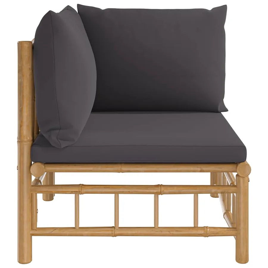 Canapé d'angle de jardin avec coussins gris foncé bambou - 3