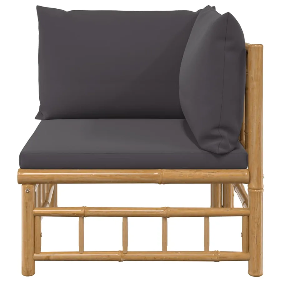 Canapé d'angle de jardin avec coussins gris foncé bambou - 4