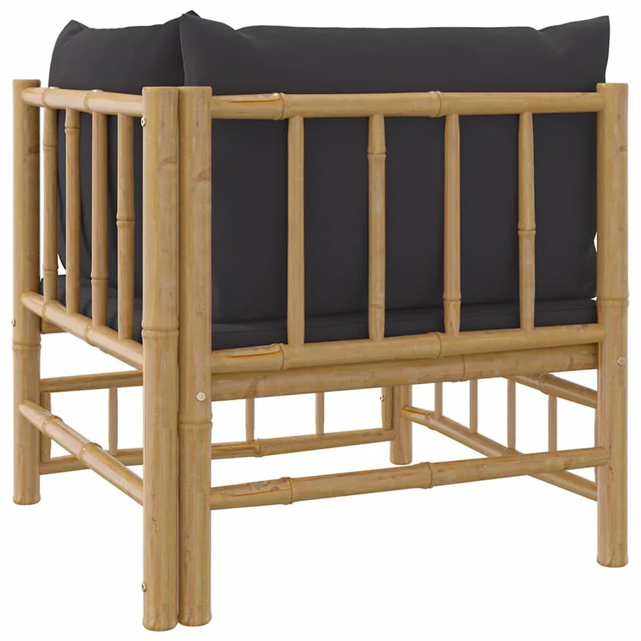 Canapé d'angle de jardin avec coussins gris foncé bambou - 5