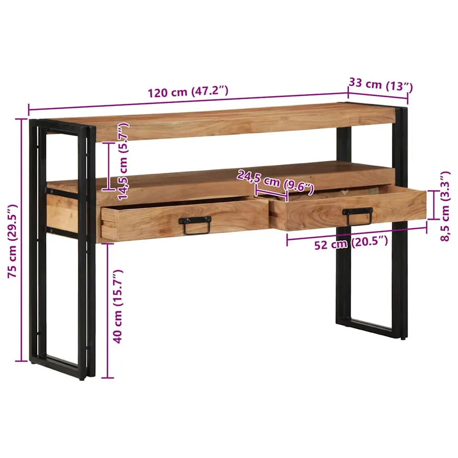 Table console Marron 120 x 33 x 75 cm Bois d'Acacia Massif - 13
