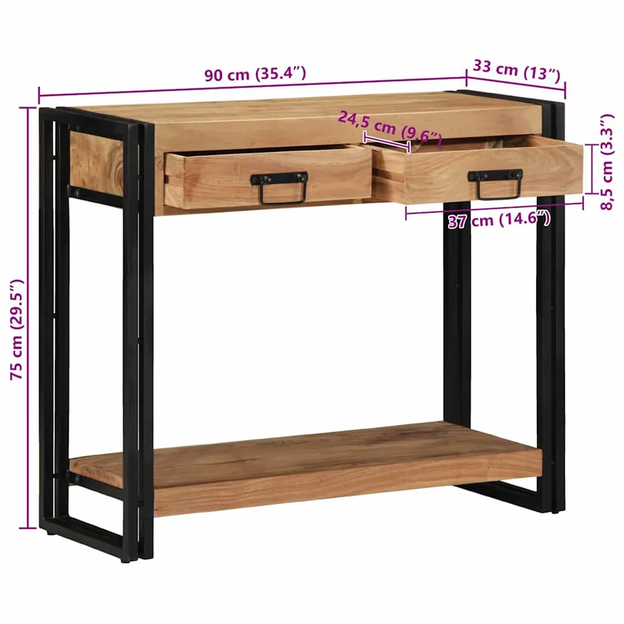 Table console Marron 90 x 33 x 75 cm Bois d'Acacia Massif - 13