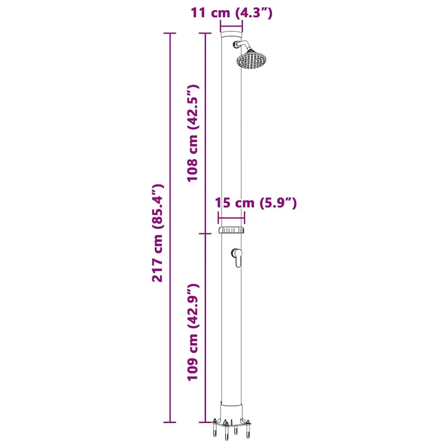 Douche solaire extérieure Noir 217 cm PVC et Aluminium - 11