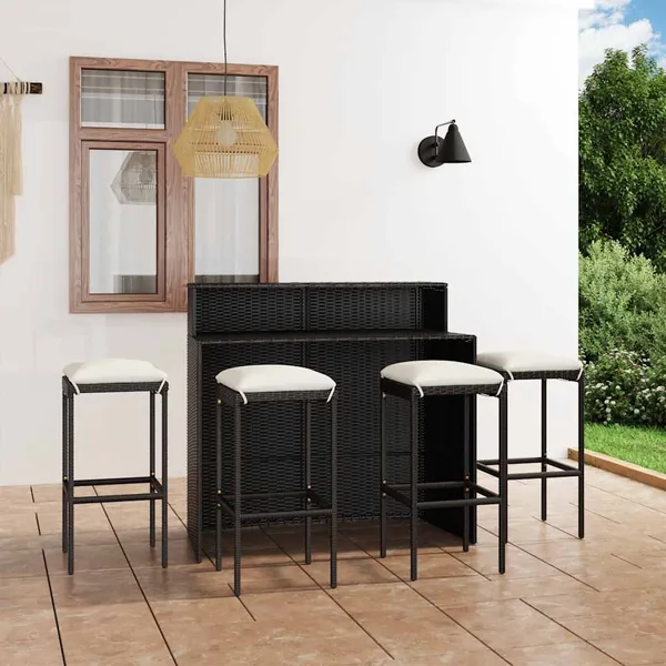 Ensemble de bar de jardin avec coussins 5 pcs Noir