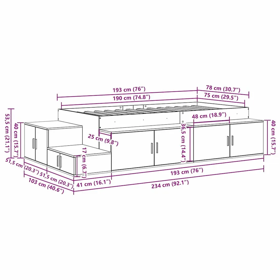 Cadre de lit avec rangement Bois ancien 234 x 103 x 53.5 cm - 14