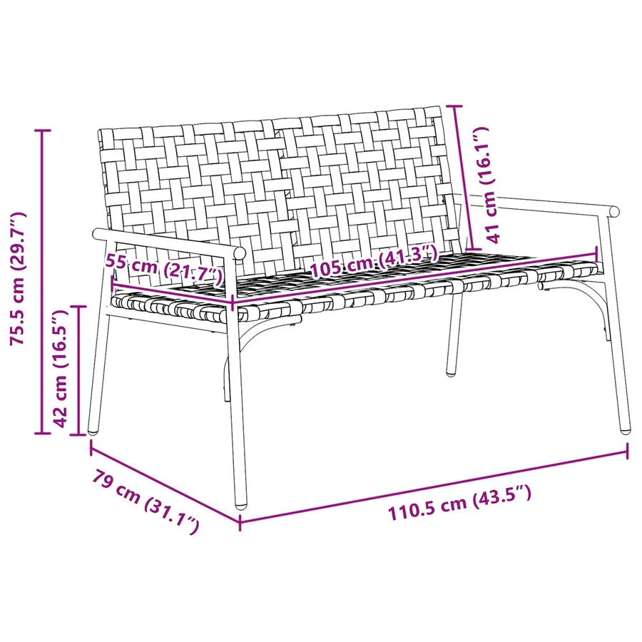 Chaise de jardin Marron 110,5 x 79 x 75,5 cm polyrotin - 8