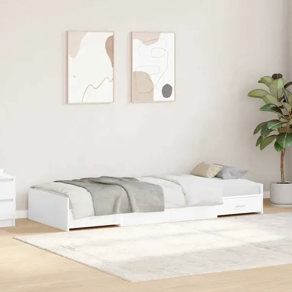 Cadre de lit avec tiroir Blanc 90 x 190 cm Bois d'ingénierie
