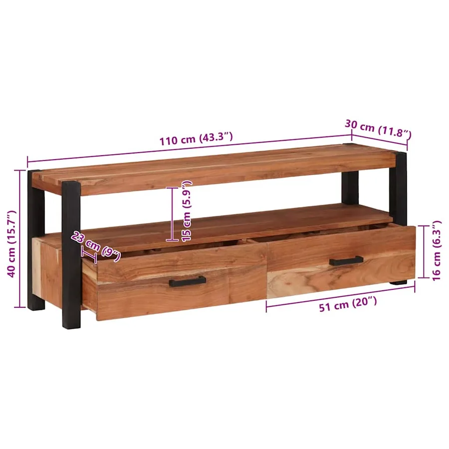 Meuble TV Marron 110 x 30 x 40 cm Bois d'acacia massif - 13