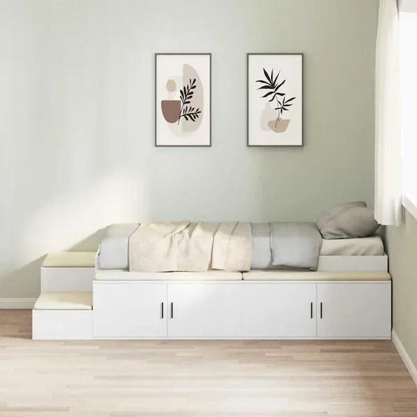 Cadre de lit avec rangement Blanc 90 cm Bois d'ingénierie