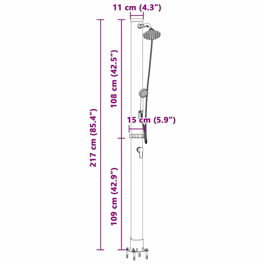 Douche solaire extérieure Noir 217 cm PVC et Aluminium - 11