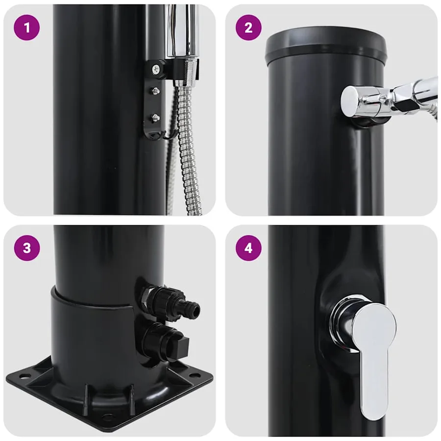 Douche solaire extérieure Noir 217 cm PVC et Aluminium - 7