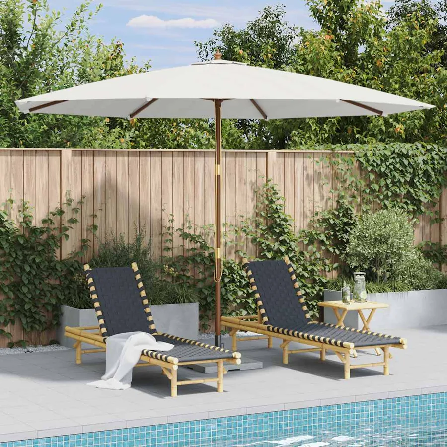Parasol d'extérieur avec mât en bois 350 cm Blanc sable
