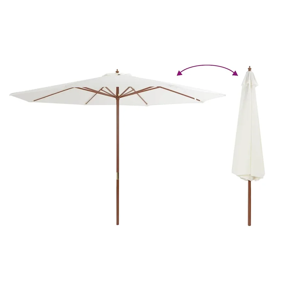 Parasol d'extérieur avec mât en bois 350 cm Blanc sable - 3