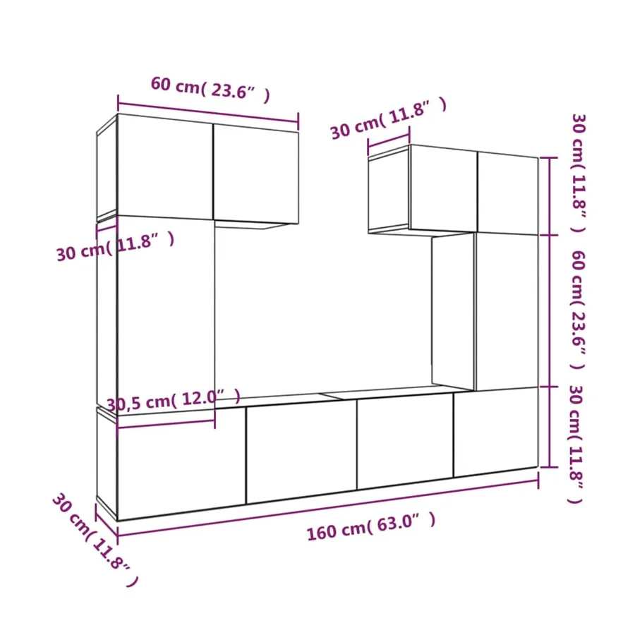 Ensemble de meubles TV 6 pcs Gris béton Bois d'ingénierie - 9