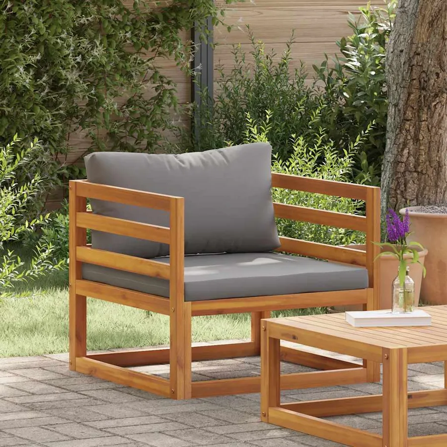 Chaise de jardin avec coussins gris foncé Bois d'acacia massif - 3