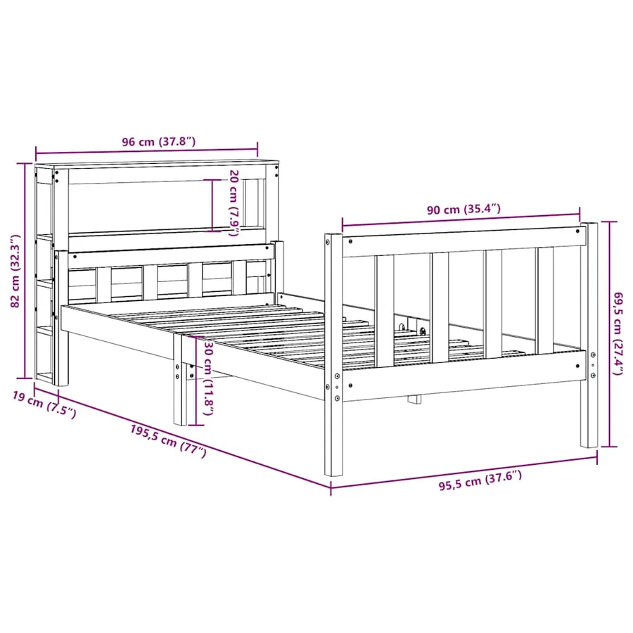 Cadre de lit sans matelas 90x190 cm bois de pin massif - 12