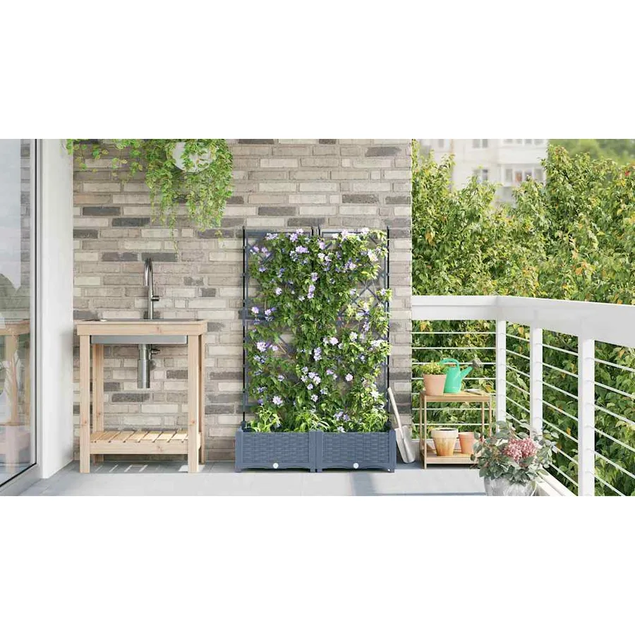 Cache-pot de jardin 2 pc Gris clair 80 x 40 x 125,5 cm PP - 4