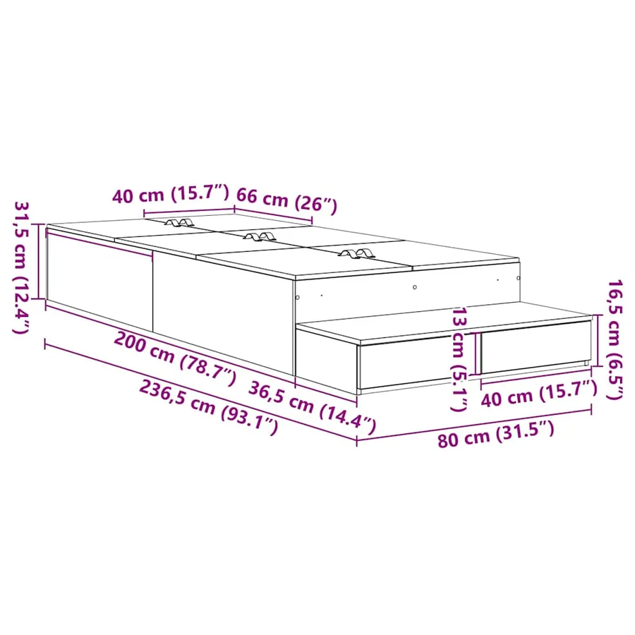 Cadre de lit avec rangement Blanc 80 cm Bois d'ingénierie - 11