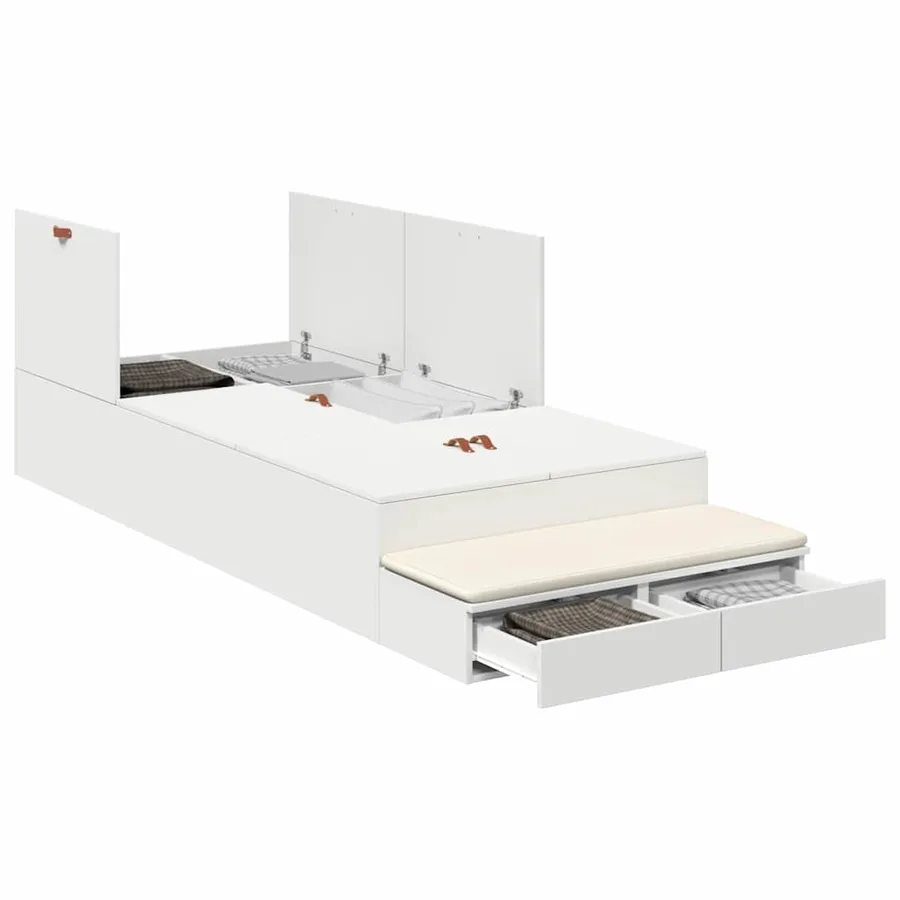 Cadre de lit avec rangement Blanc 80 cm Bois d'ingénierie - 2