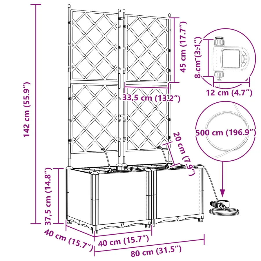 Cache-pot de jardin 2 pc Gris 80 x 40 x 142 cm PP - 8