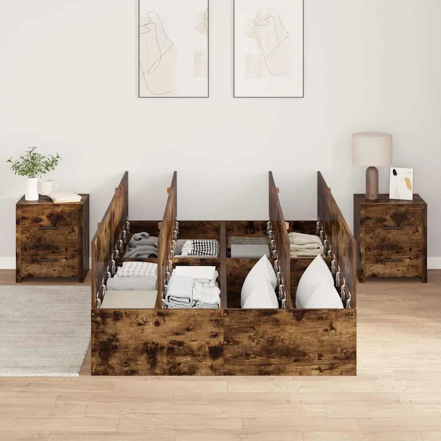 Cadre de lit avec rangement Chêne fumé 120 x 190 cm - 3