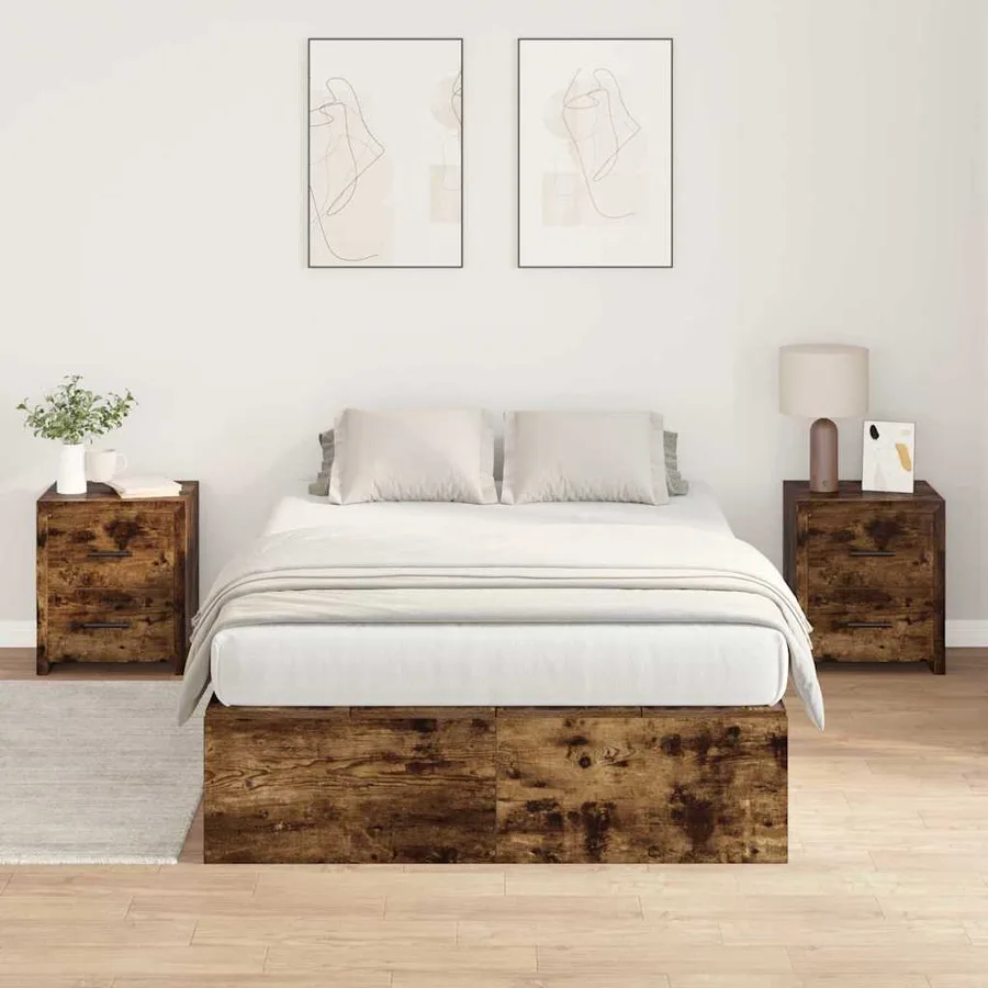 Cadre de lit avec rangement Chêne fumé 120 x 190 cm - 4