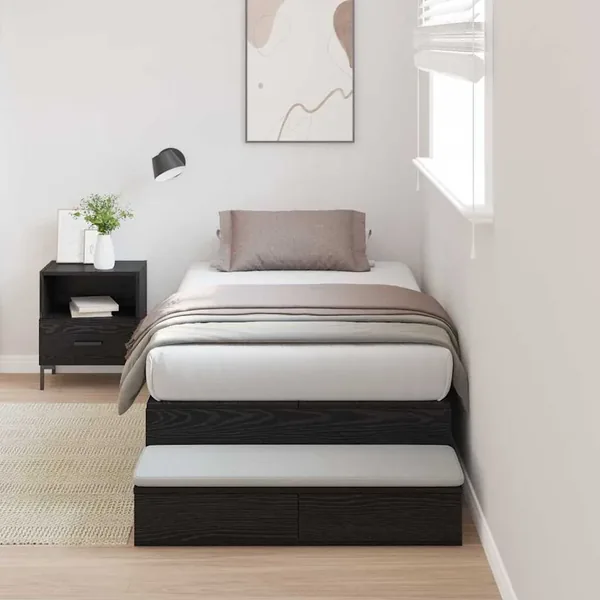 Cadre de lit avec rangement Chêne noir 90 cm Bois d'ingénierie