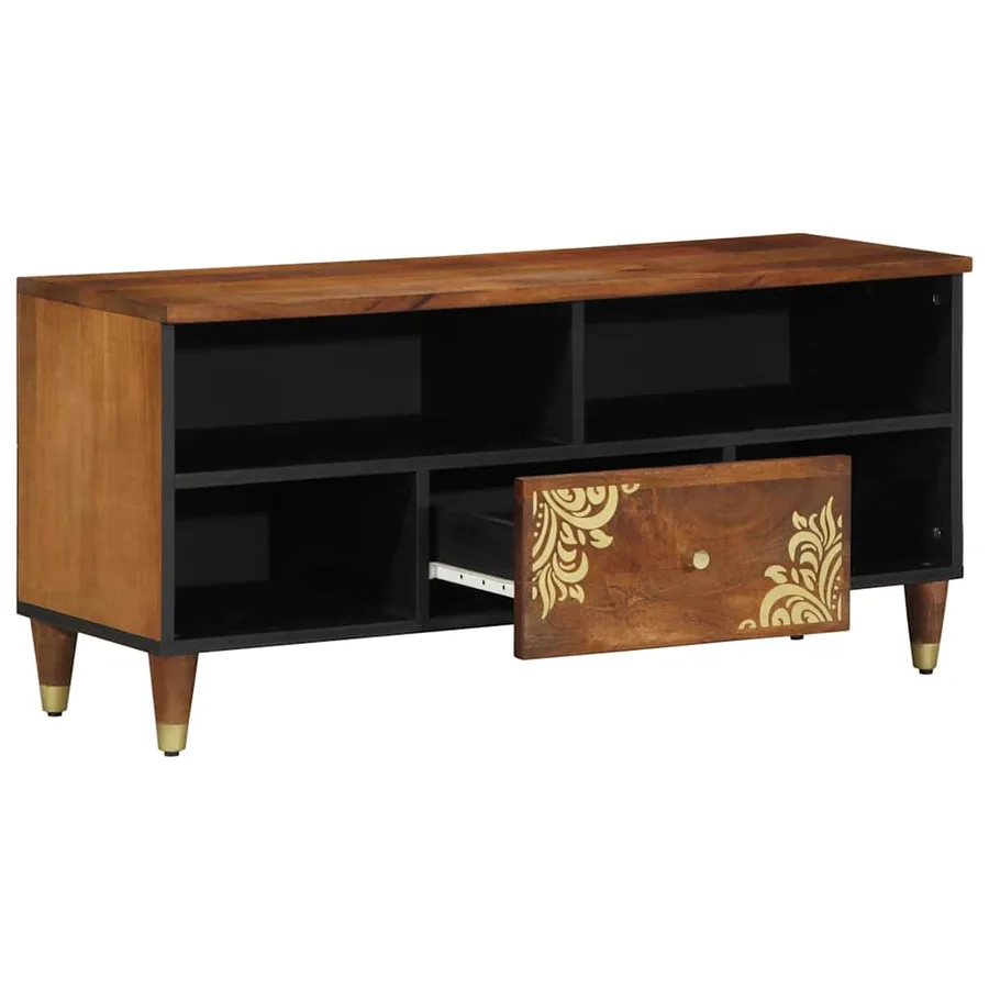 Meuble TV Marron miel 100 x 33 x 46 cm Bois de mangue massif - 2