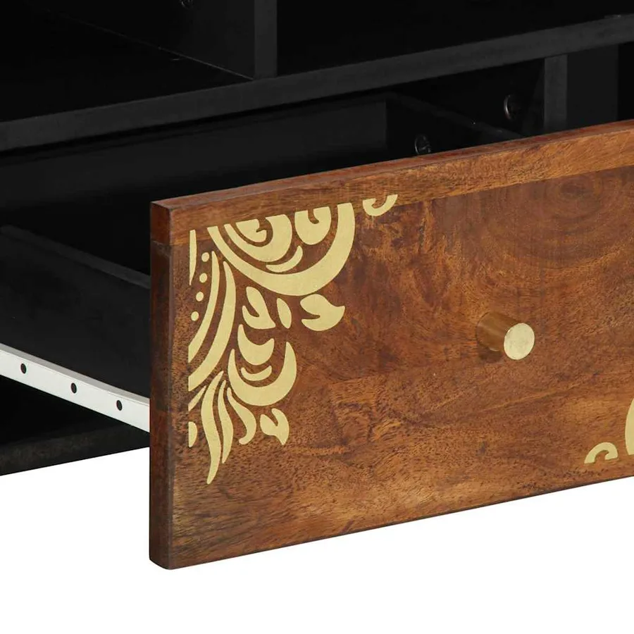 Meuble TV Marron miel 100 x 33 x 46 cm Bois de mangue massif - 7