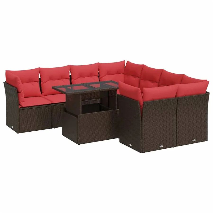 Salon de jardin avec coussins 9pcs marron résine tressée acacia - 2