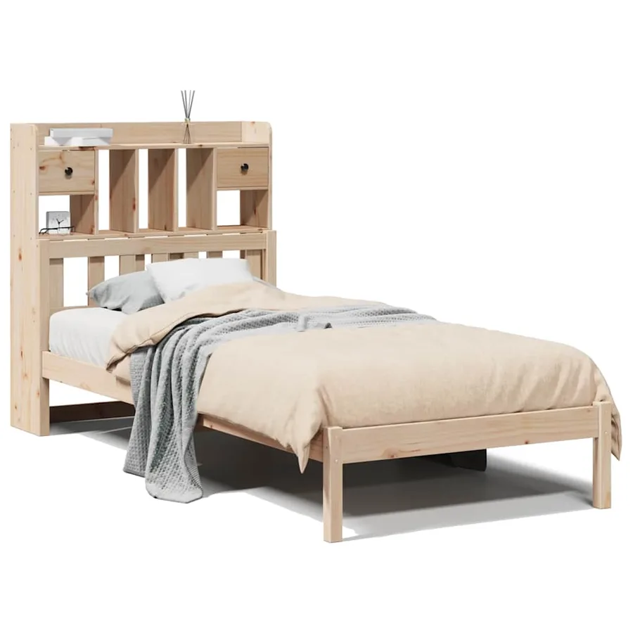 Lit bibliothèque sans matelas 90x190 cm bois de pin massif - 2