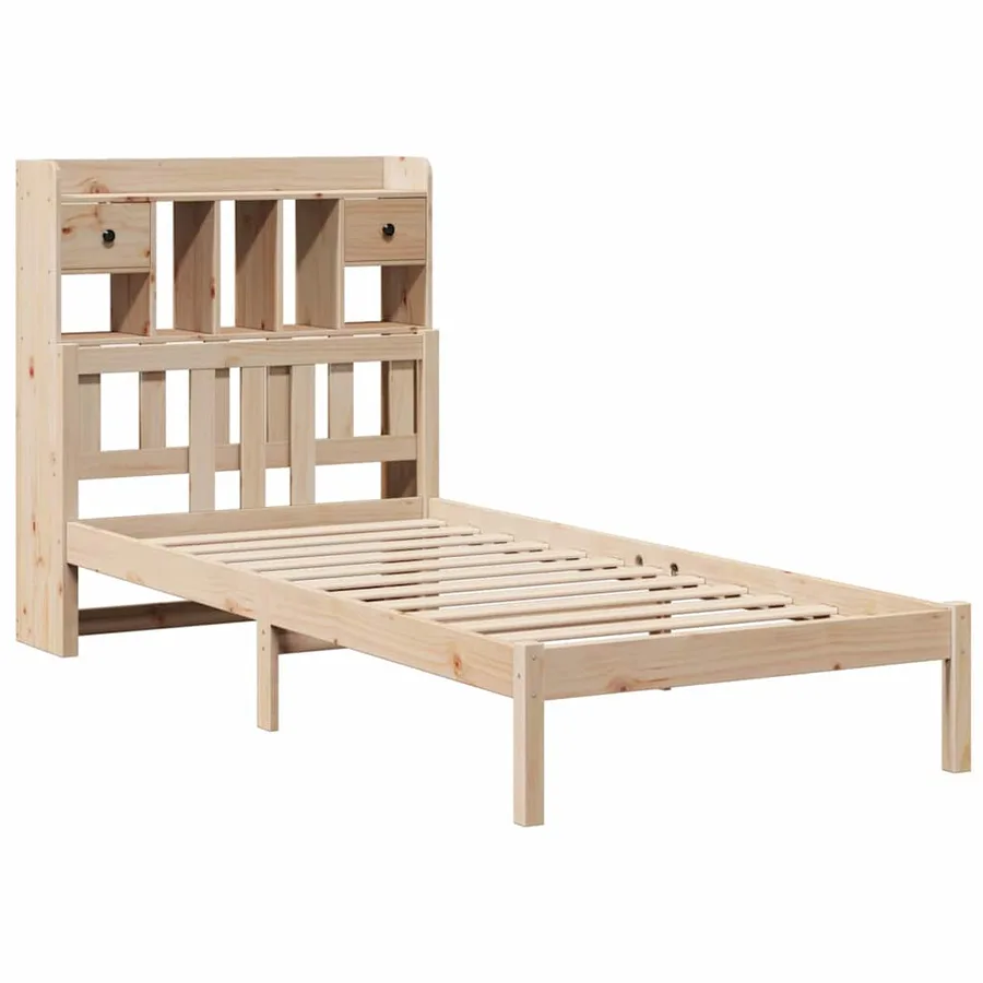 Lit bibliothèque sans matelas 90x190 cm bois de pin massif - 3