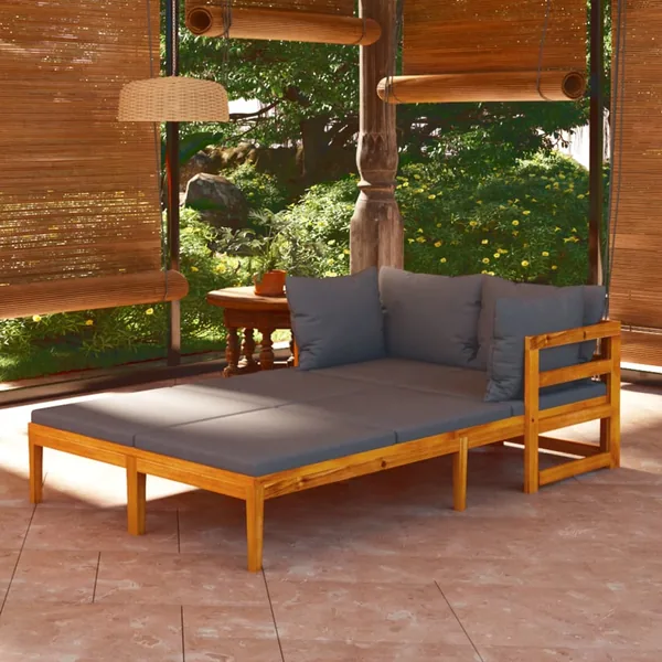 Chaises longues coussins gris foncé lot de 2 Bois acacia solide