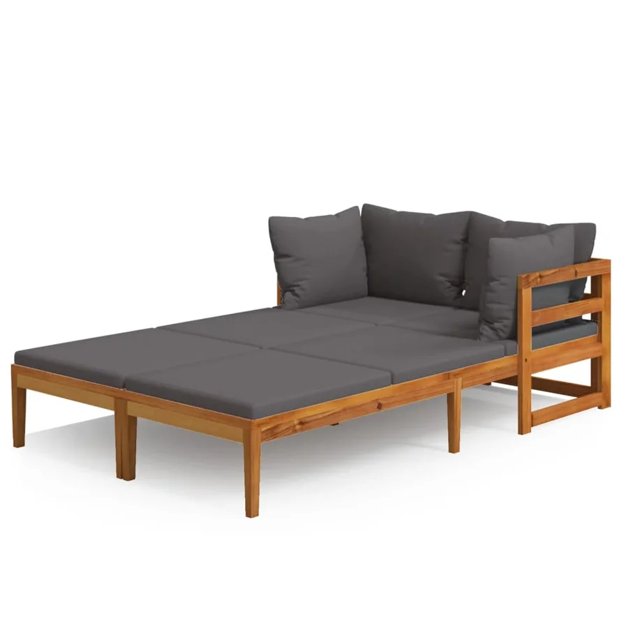 Chaises longues coussins gris foncé lot de 2 Bois acacia solide - 2