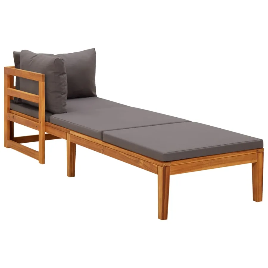 Chaises longues coussins gris foncé lot de 2 Bois acacia solide - 3