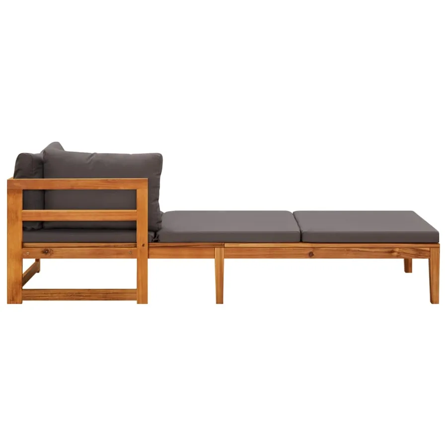 Chaises longues coussins gris foncé lot de 2 Bois acacia solide - 4