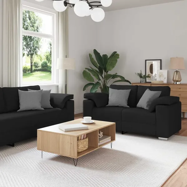 Canapé 3 pcs Noir 219 x 80 x 82 cm Tissu en lin mélangé