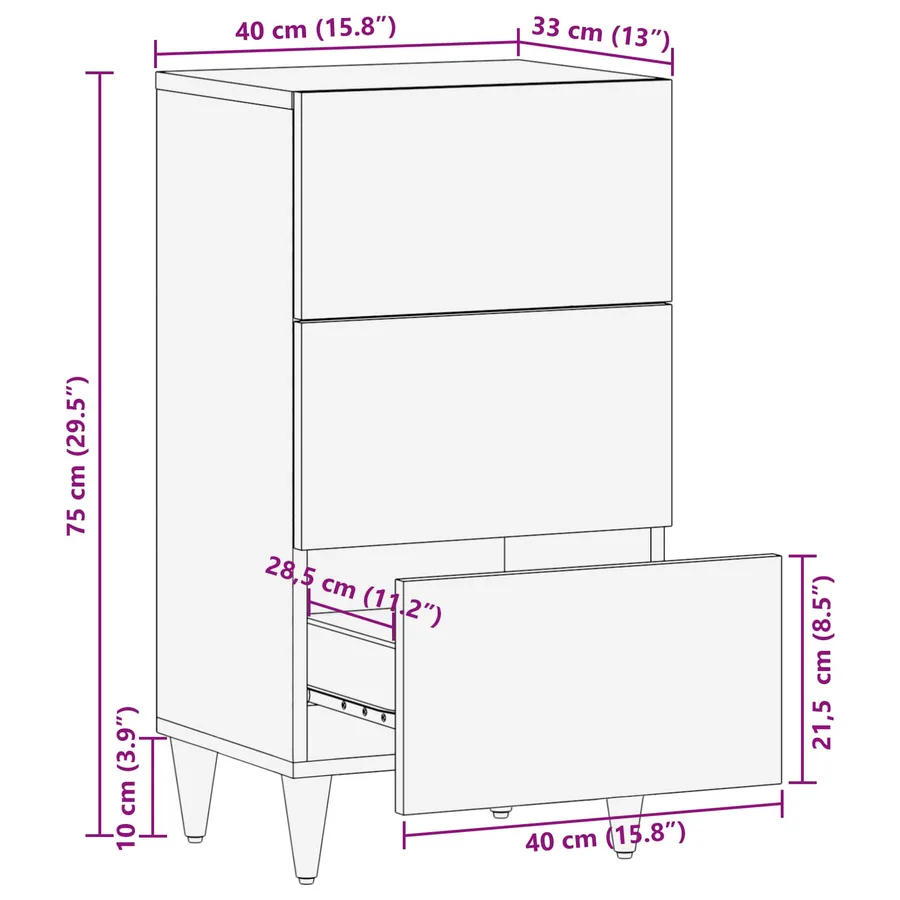 Buffet avec tiroir Marron 40 x 33 x 75 cm Bois de mangue massif - 12