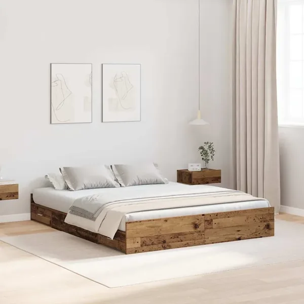 Cadre de lit avec rangement Bois Ancien 135 x 190 cm
