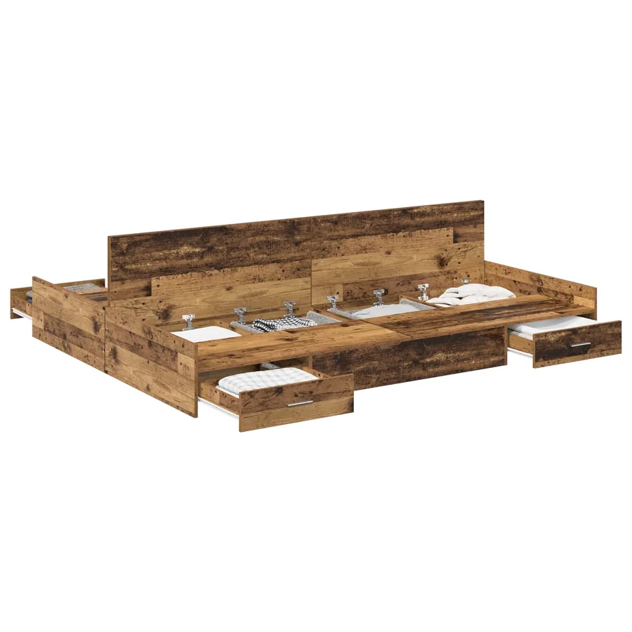 Cadre de lit avec rangement Bois Ancien 135 x 190 cm - 2