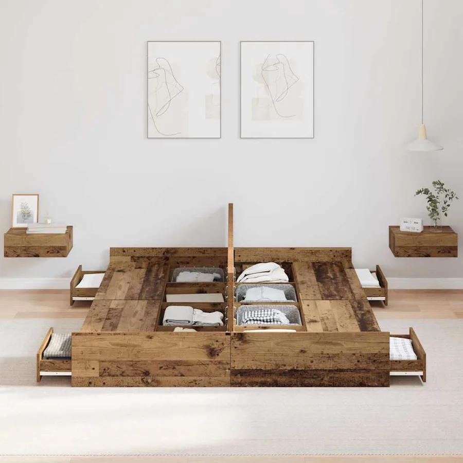Cadre de lit avec rangement Bois Ancien 135 x 190 cm - 3