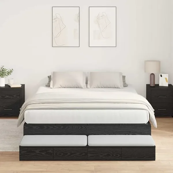 Cadre de lit avec rangement Chêne noir 135 cm Bois d'ingénierie
