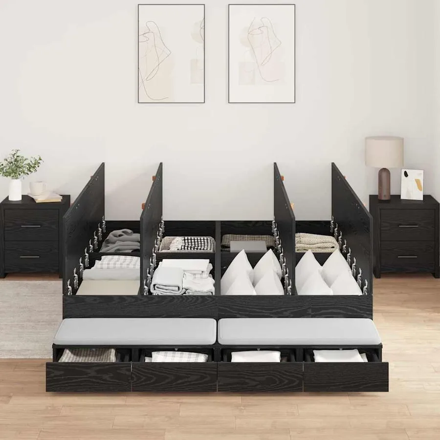 Cadre de lit avec rangement Chêne noir 135 cm Bois d'ingénierie - 4