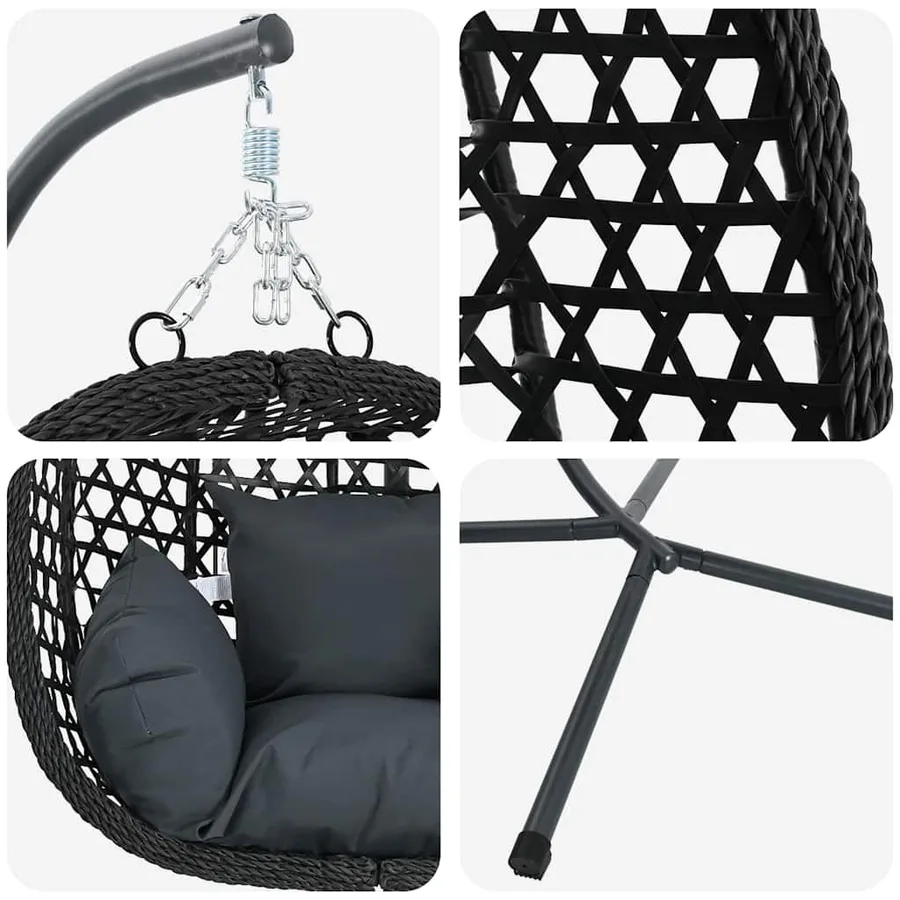 Chaise suspendue Anthracite et noir 104 x 100 x 191 cm - 8