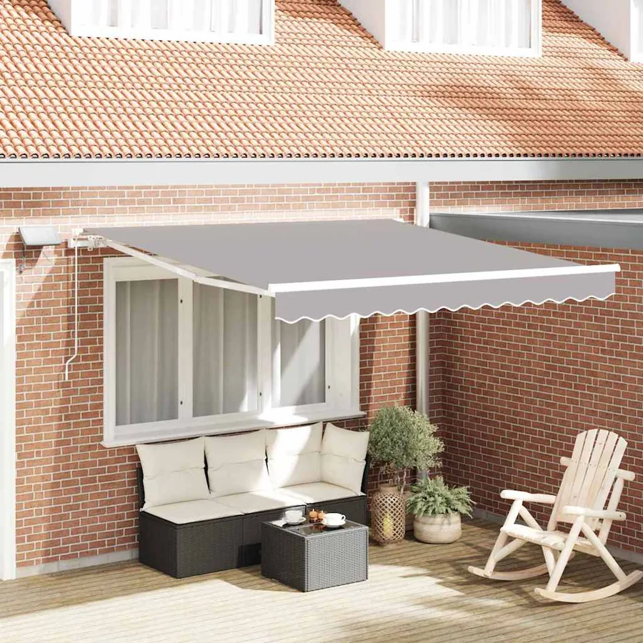Auvent rétractable Gris clair 350 x 250 cm Tissu et Aluminium