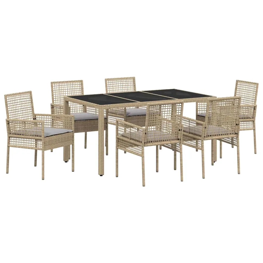 Ensemble de salle à manger pour jardin 7 pcs Beige polyrotin - 2