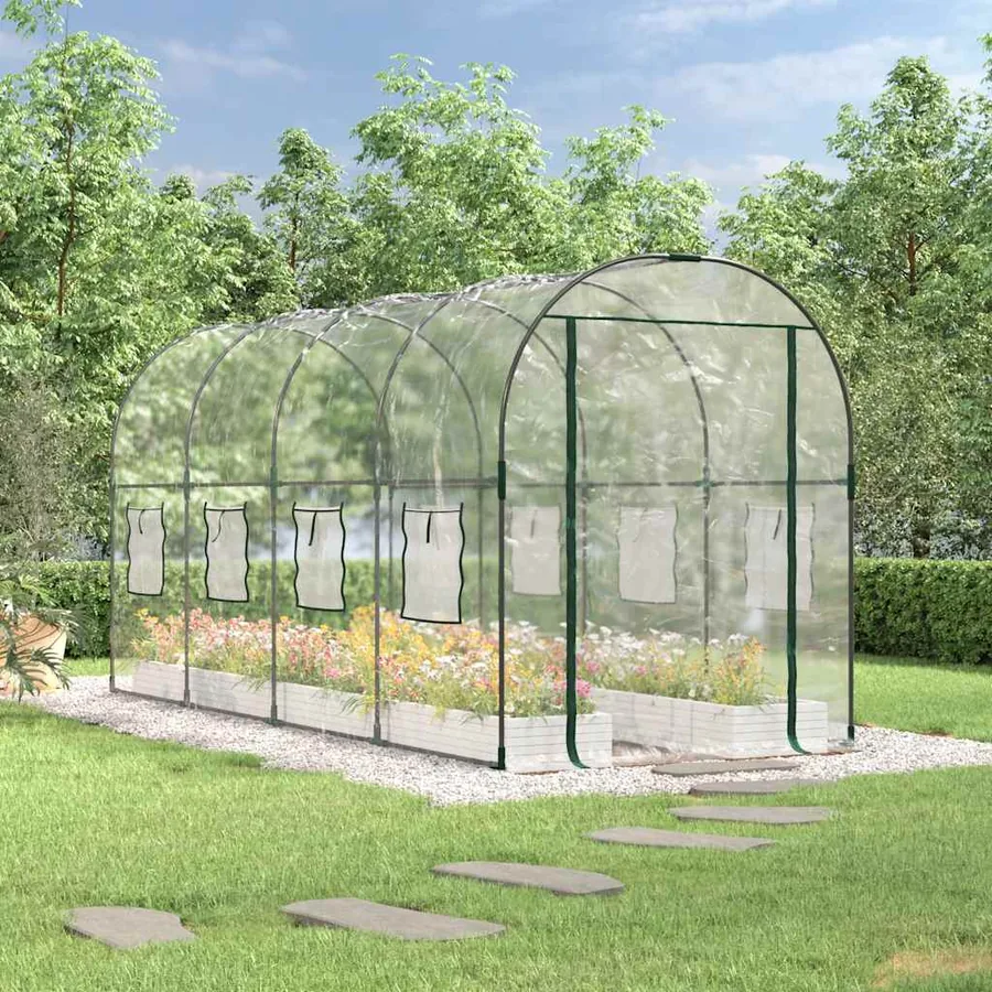 Greenhouse Transparent 160x400x190 cm PVC and powder-coated steel