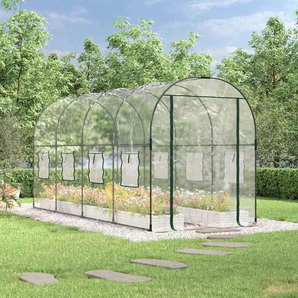 Greenhouse Transparent 160x400x190 cm PVC and powder-coated steel